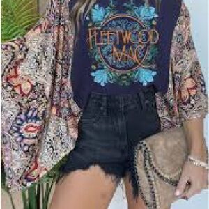 Handmade Graphic Tee with Floral Kimono